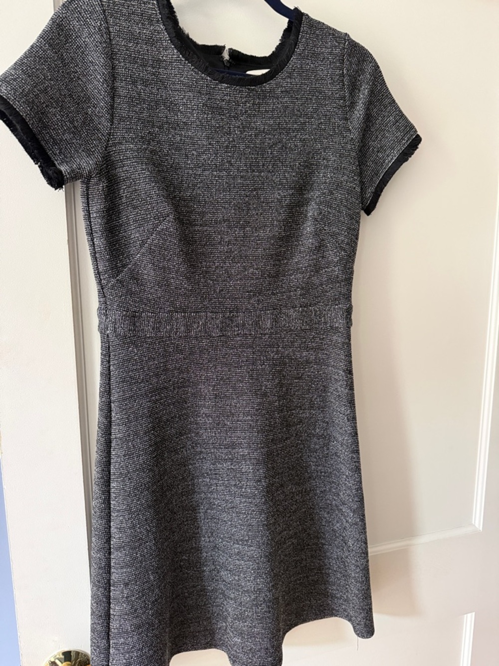 LOFT Gray Textured Short-Sleeve Mini Dress